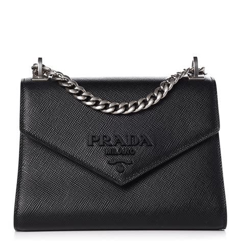 prada saffiano cuir calfskin monochrome chain shoulder bag nero black|saffiano leather shoulder bag.